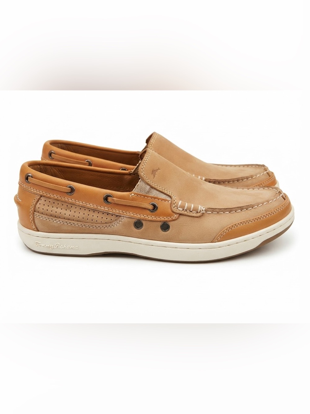 Tommy Bahama Men’s Light Tan & Tan Leather Boat Shoes size 10
